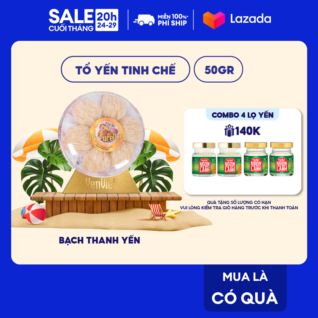 Hộp 50g tổ yến tinh chế Yến Việt thượng hạng, yến sào thiên nhiên, sạch 99%, tỷ lệ sợi 65% - Bạch Thanh Yến