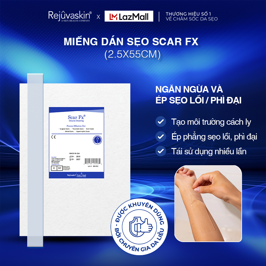 Miếng Dán Xóa Mờ Sẹo Lồi, Phì Đại Rejuvaskin Scar Fx 2,5cm x 55cm