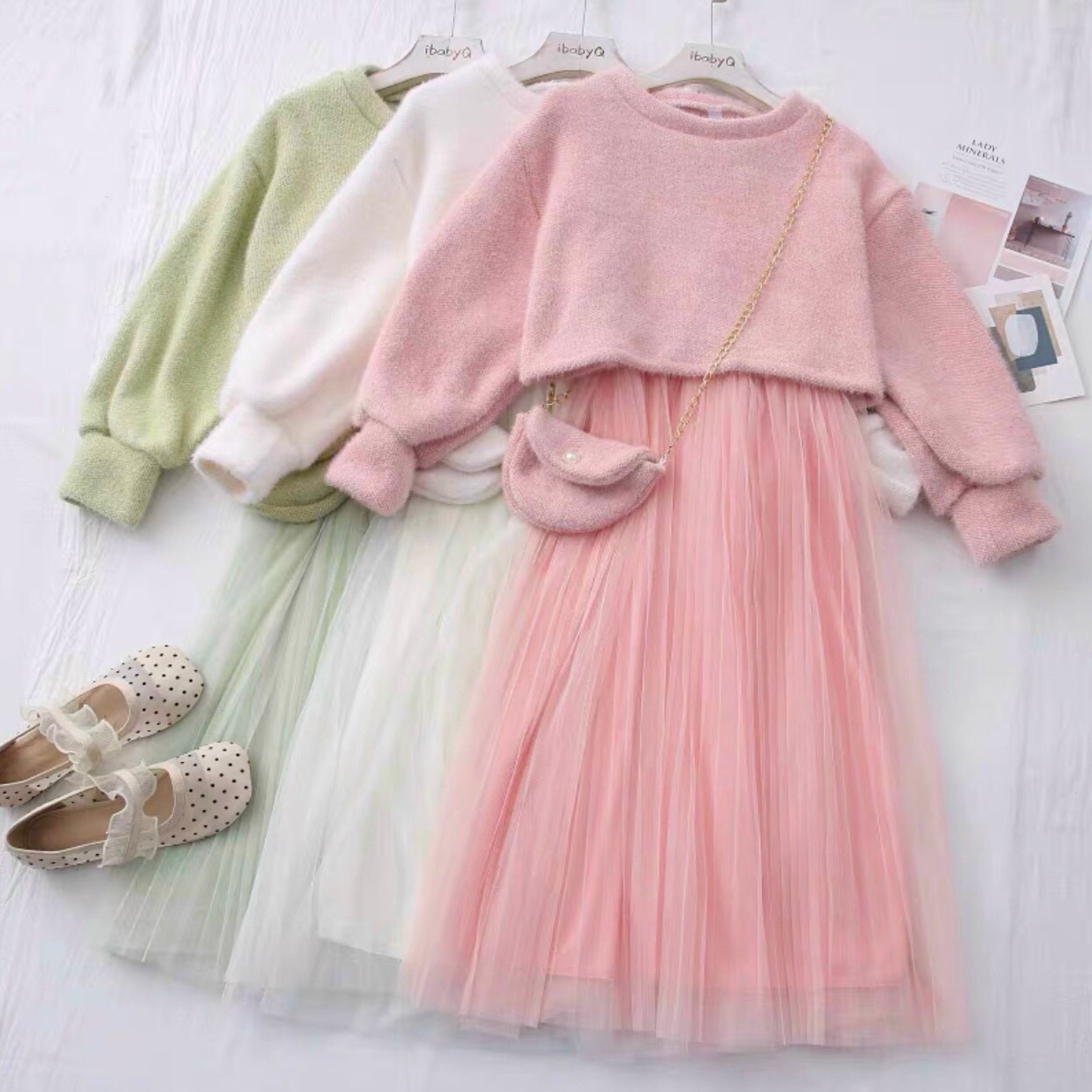Set đầm len phối lưới