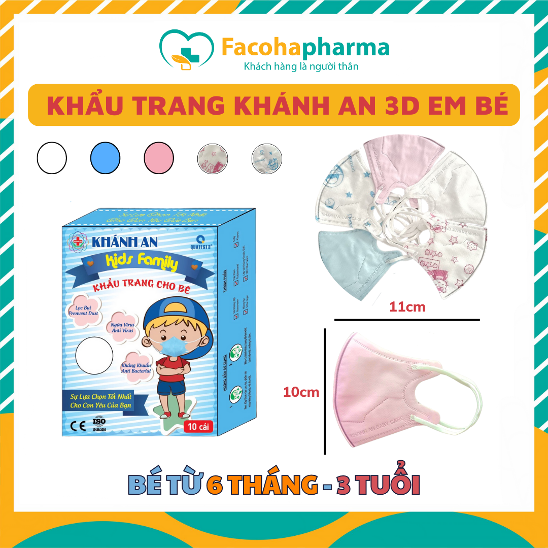 Khẩu trang em bé 3d mask cho bé trẻ em kháng khuẩn em bé hộp 10 cái Khánh An
