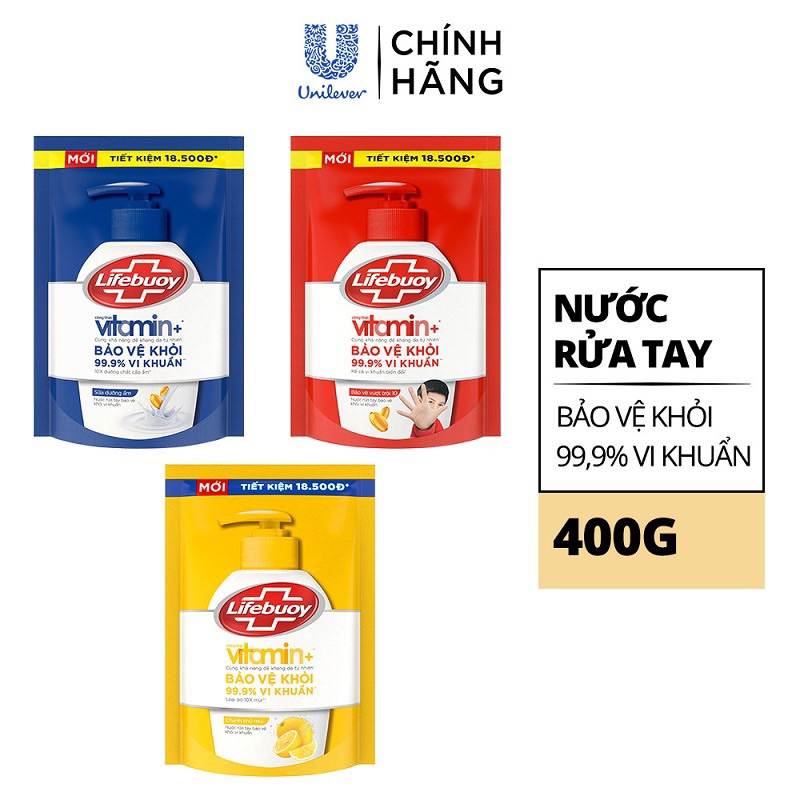 ( TÚI 400ML XANH) Nước rửa tay Lifebuoy sữa dưỡng ẩm túi 392ml