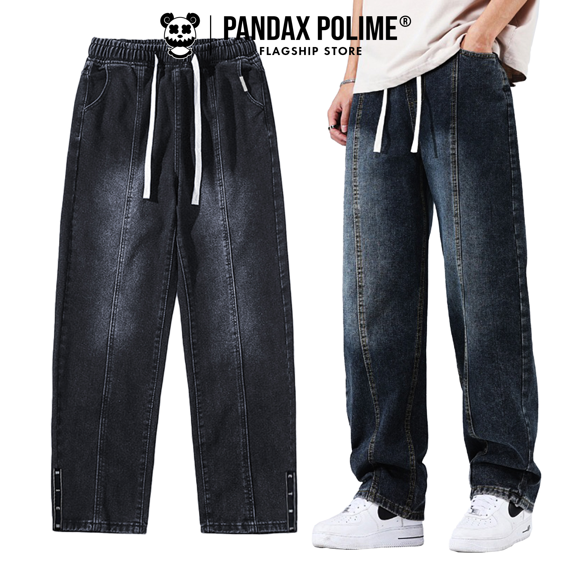 Quần jean nam nữ ống suông dây rút hack dáng baggy hiphop bigsize phong cách y2k dance local brand PANDAX POLIME