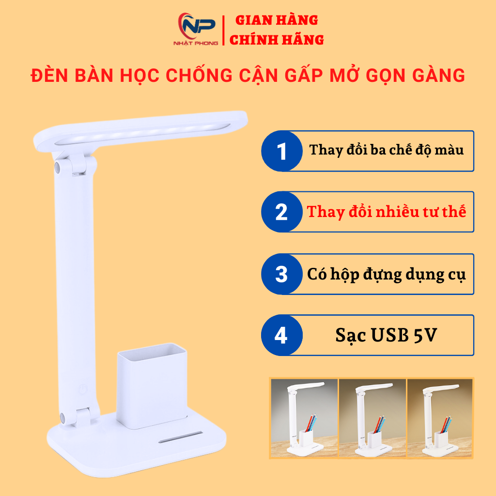 Đèn để bàn họcđèn học chống cận đèn học tích điện WEIDASI WD0672 WD6050 3 chế độ sáng đổi màu nút bấm cảm ứng gấp gọn có hộp đựng dụng cụ giá để điện thoại. BẢO HÀNH 1 NĂM