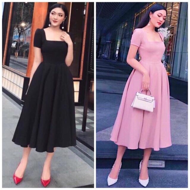 [HCM]Đầm xoè cổ vuông 2 màu (kèm hình thật)