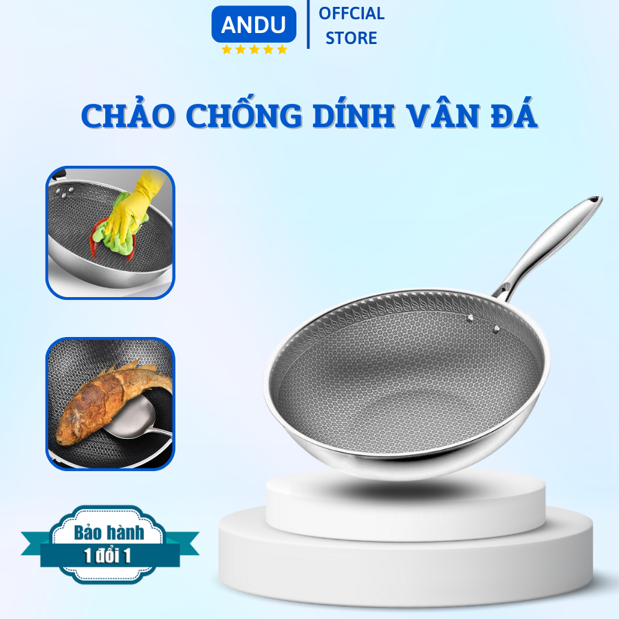Chảo Chống Dính Sâu Lòng Vân Đá Tổ Ong Hàn Quốc Dùng Được Cho Mọi Loại Bếp Tặng 1 Khăn Lau Tay Hình Thú
