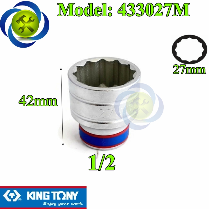 Tuýp 27mm 1/2 kingtony 433027m 12 cạnh màu trắng dài 42mm