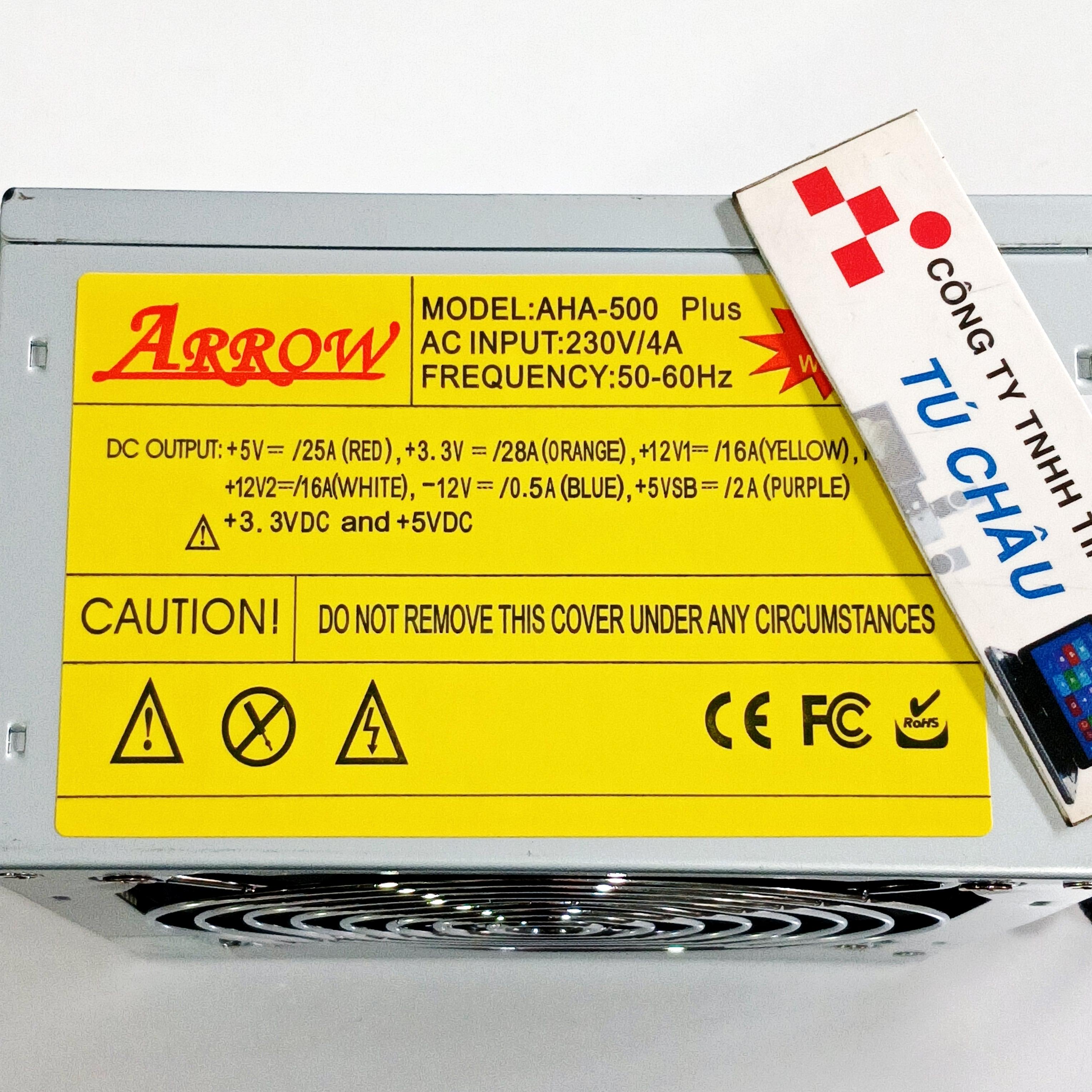 Nguồn máy tính 500w, quạt 12cm, nguồn 24 pin,cpu 8 pin , 2 sata / arrow chính hãng