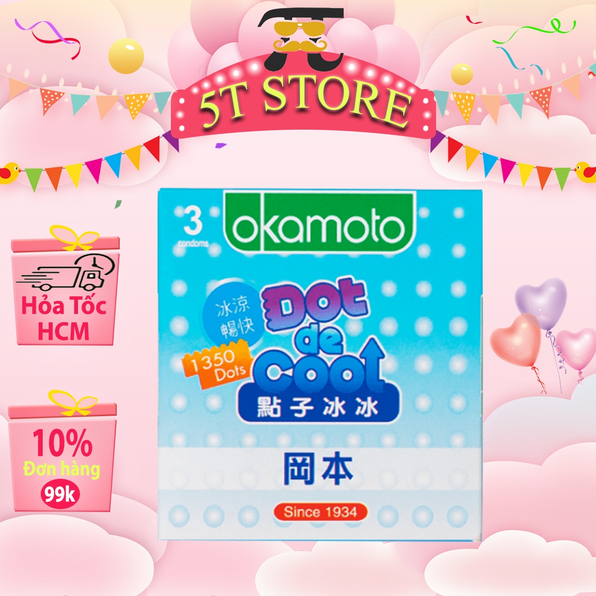 Bao Cao Su Kéo Dài Okamoto Dot De Cool - Siêu Gai Nổi - Bạc Hà The Mát - Kéo Dài Thời Gian - 5T STORE