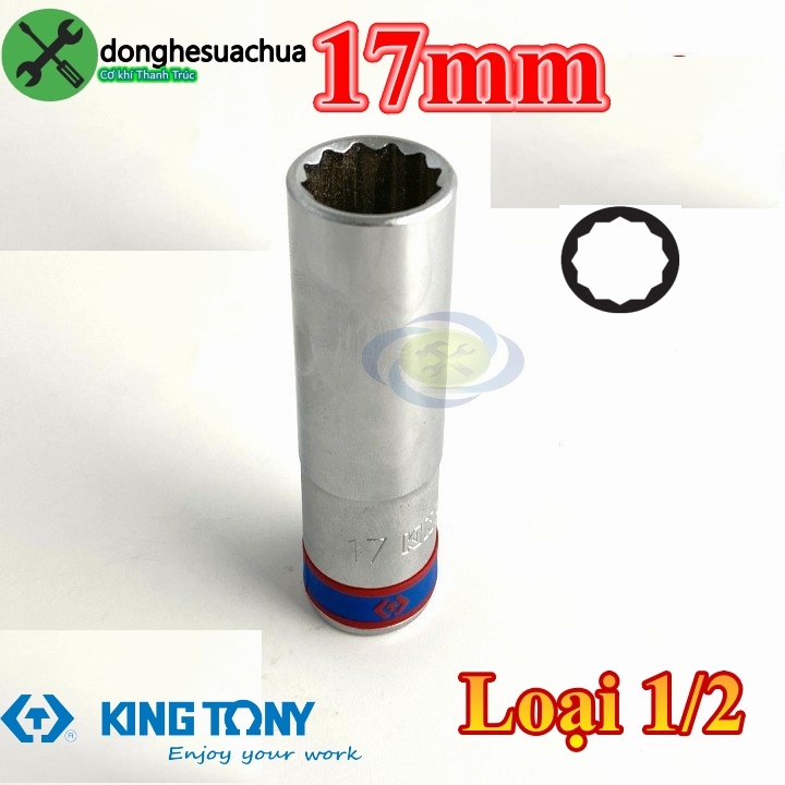 Tuýp 17mm 1/2 kingtony 423017m loại dài 77mm 12 cạnh màu trắng