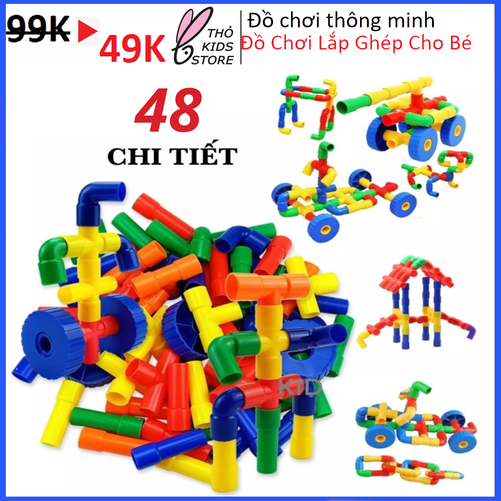 Đồ chơi xếp hình, lắp ráp ống nước 48 chi tiết, kích thích tư duy, tăng khả năng sáng tạo cho bé.
