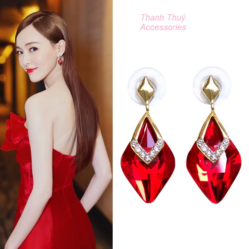 Bông tai bạc 925 đính đá màu đỏ