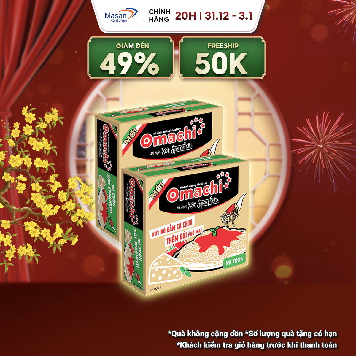  Combo 2 thùng Mì Omachi Mì Trộn Xốt Spaghetti Gói 90g - Thùng 30 Gói x 90g 