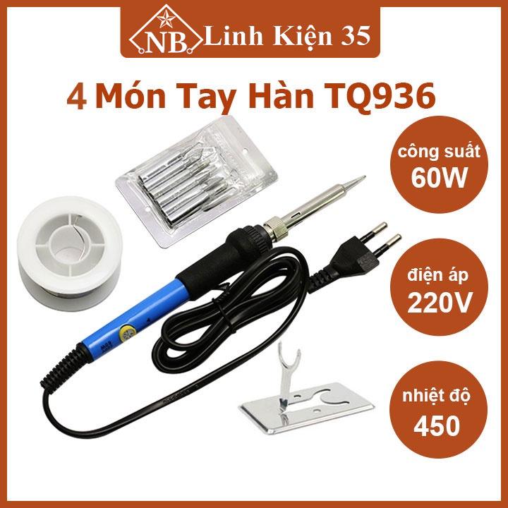 Combo tay hàn thiếc TQ936 điều chỉnh nhiệt độ, máy hàn chì mini TQ 936 60W 220V kèm thiếc hàn + bộ 5 mũi hàn +  kệ gác mỏ hàn