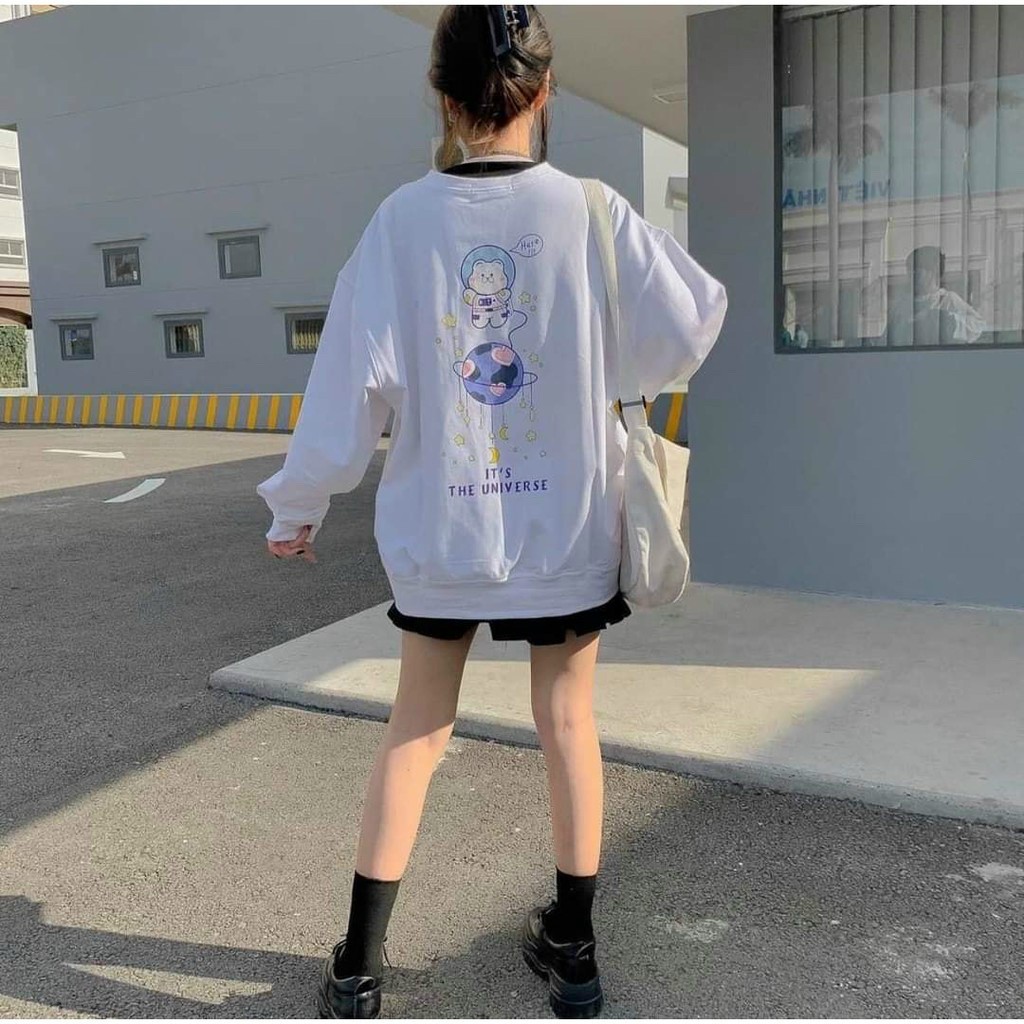 [HCM]Áo Hoodie Sweater Nữ Form Rộng Dài Kiểu Dáng Hàn Quốc in Hoạt Hình Chú Gấu Phi Hành Gia Siêu Cute .TP