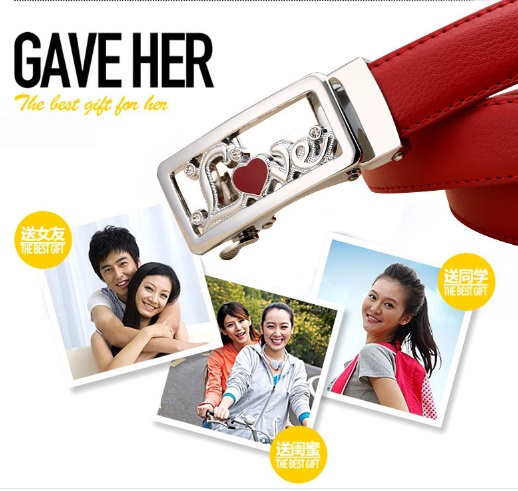 Thắt lưng nữ da bò khoá tự động - Mặt khoá chữ LOVE