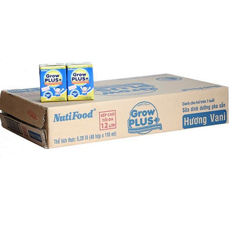 Thùng 48 Hộp Sữa Bột Pha Sẵn Nutifood Grow Plus+ Xanh 110ml (Dinh dưỡng hiệu quả giúp trẻ tăng cân k