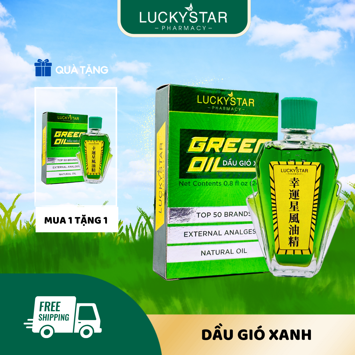MUA 1 TẶNG 1 Dầu Gió Xanh Lucky Star Chai 24ml