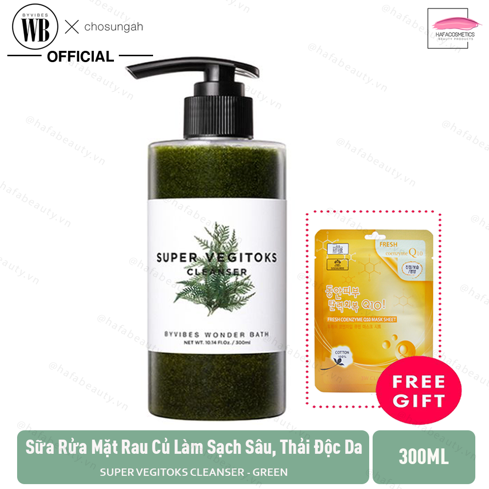 Sữa Rửa Mặt Rau Củ Sủi Bọt Khí 3 in 1 Tẩy Trang - Rửa Mặt - Thải Độc Tố Bybibes Wonder Bath Super Vegitoks Cleanser 300ml - Green + Tặng Mặt Nạ 3w Clinic - HAFA STORE