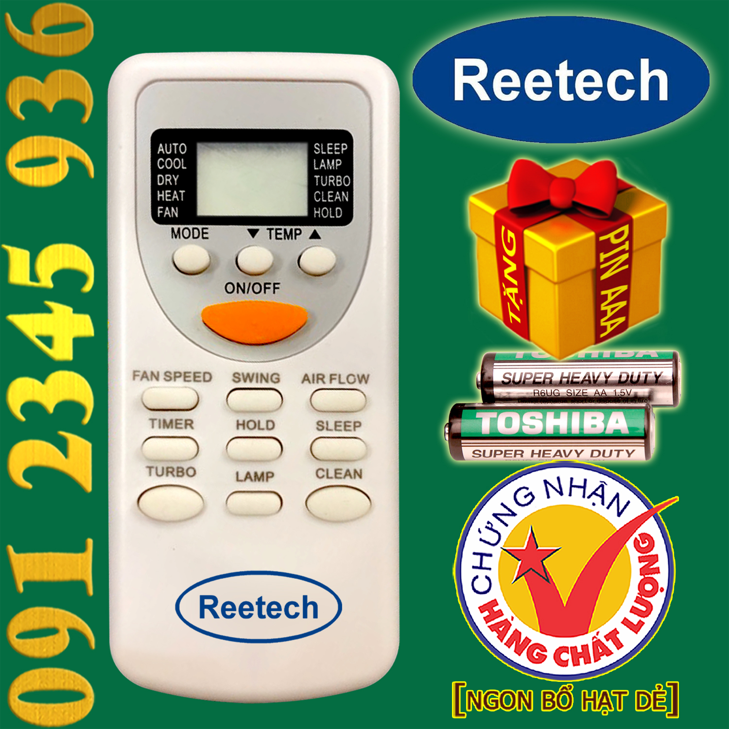Điều khiển Reetech [HÀNG ĐẸP] cho điều hòa. (Mẫu số 2)