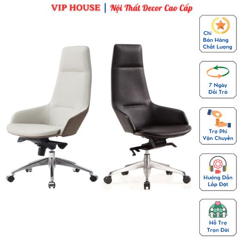 Ghế Văn Phòng Bằng Da Cao Cấp, Ghế Xoay Nâng Hạ Chiều Cao Ngả Lưng Thư Giãn, Ghế Làm Việc Có Bánh Xe Di Chuyển Tiện Lợi, Ghế Livestream Học Tập Màu Trắng Đen