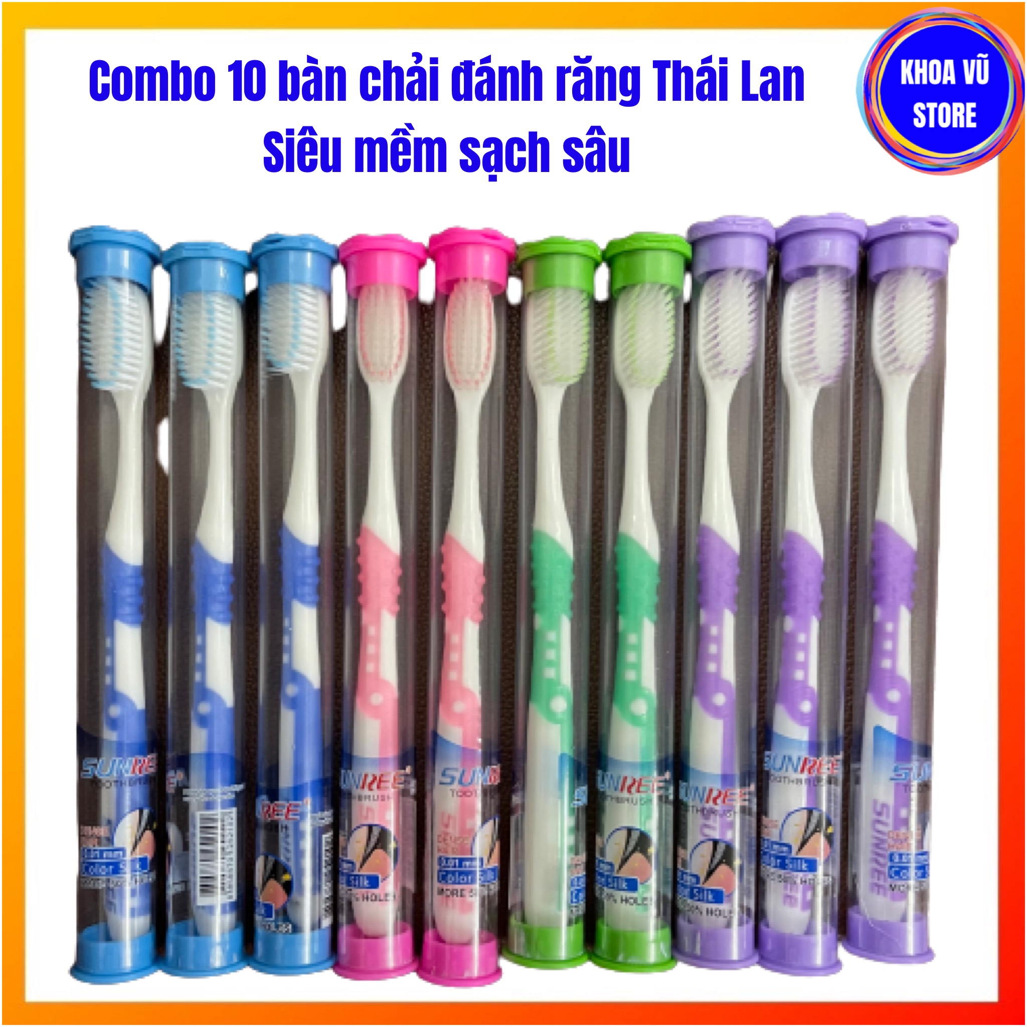 Combo 10 bàn chải đánh răng sunree thái lan siêu mềm sạch sâu - khoa vu store