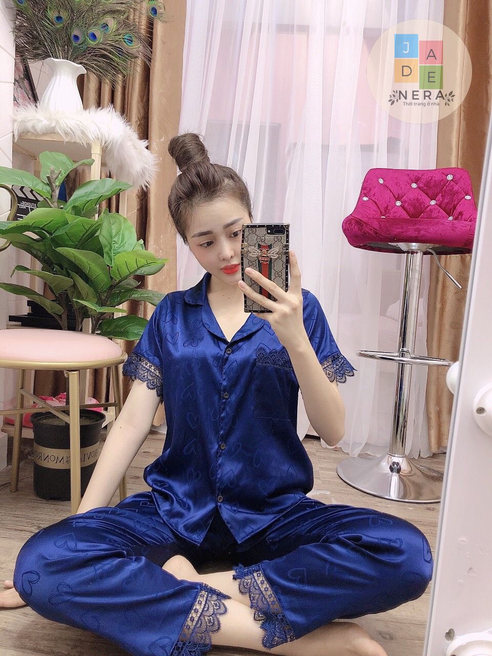 Bộ lụa gấm phối ren siêu xinh, hàng thiết kế- Freesize