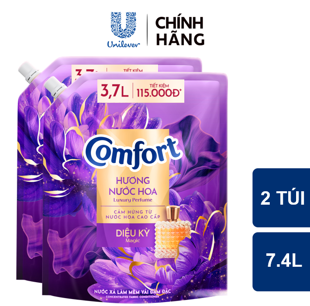  Combo 2 Túi Nước Xả Vải Comfort Hương Nước Hoa 100 Giờ Lưu Hương Diệu Kỳ túi 3.7L 