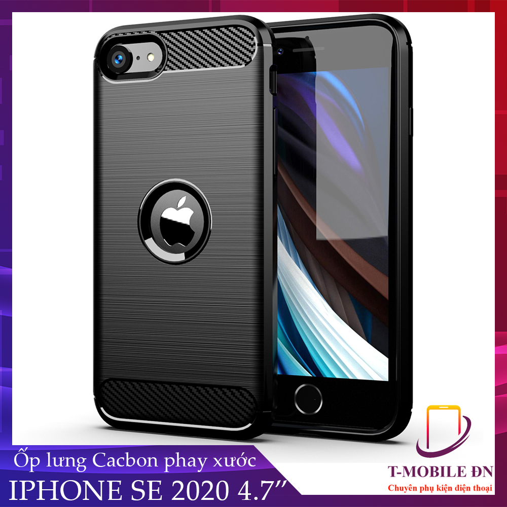 Ốp lưng dành cho iPhone SE 2020 ốp silicone mềm Carbone phay xước chống sốc chống vân tay