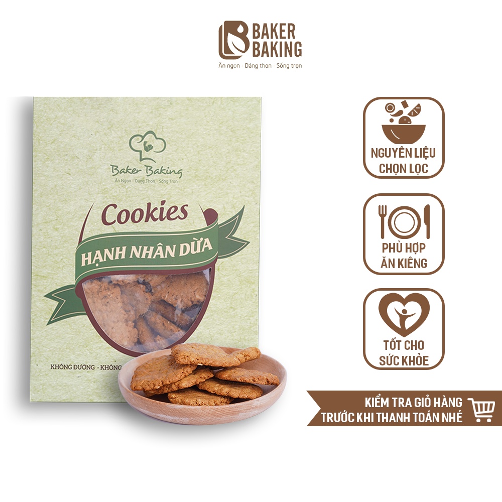 Bánh quy ăn kiêng Baker Baking hạnh nhân dừa không đường hỗ trợ giảm cân dành cho người tiểu đường, keto, das, eatclean