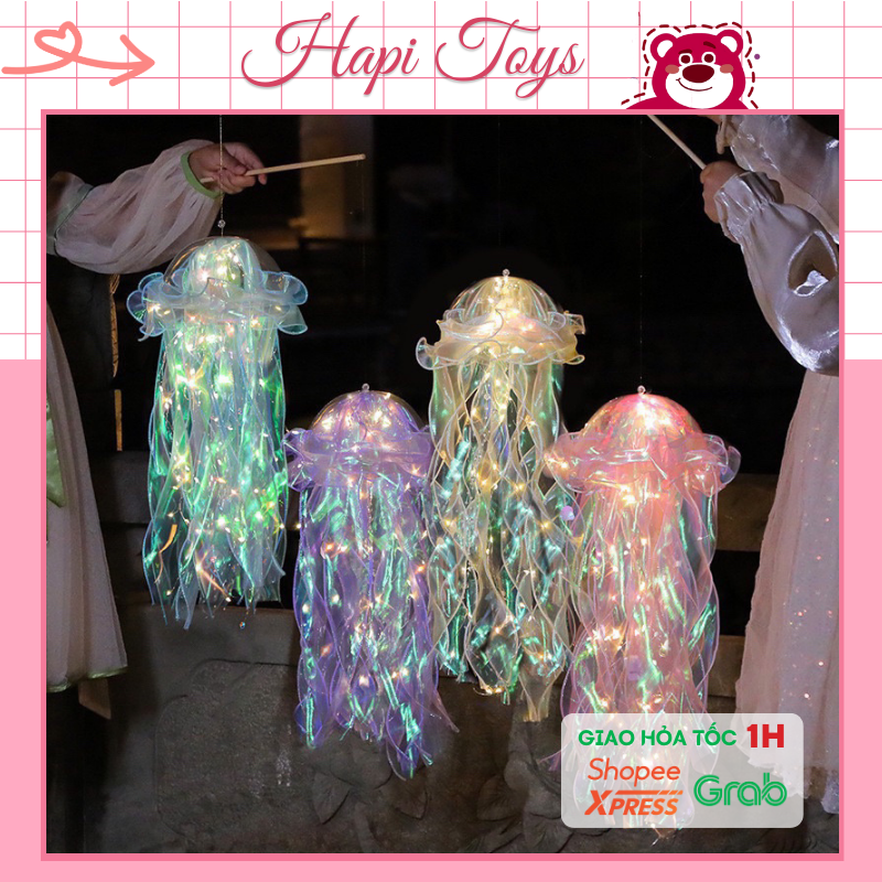 Đèn lồng sứa nhiều màu có led cho bé chơi trung thu hapi toys đèn lồng trung thu 2023 lồng đèn trung thu cho các bé