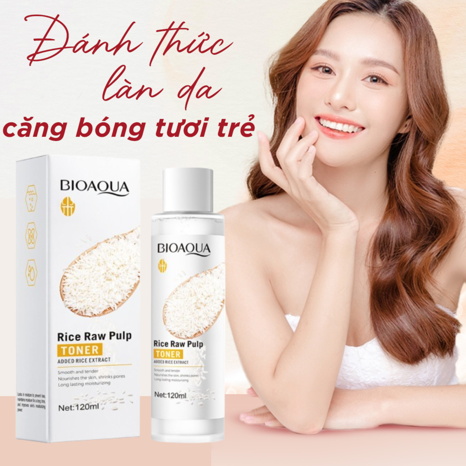 Toner cho da dầu mụn tinh chất sữa gạo non Bioaqua 120ml nước hoa hồng toner dưỡng ẩm se khít lỗ chân lông