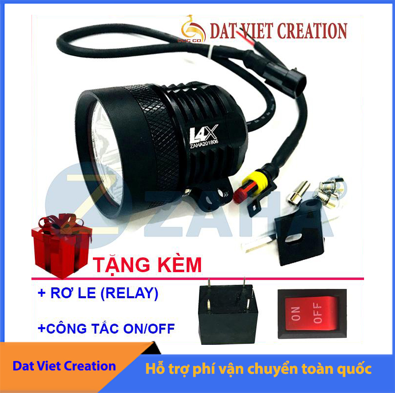 Đèn pha led trợ sáng xe máy, ô tô L4X ZAHA tặng công tắc On/Off + Rơ le (relay) chống cháy