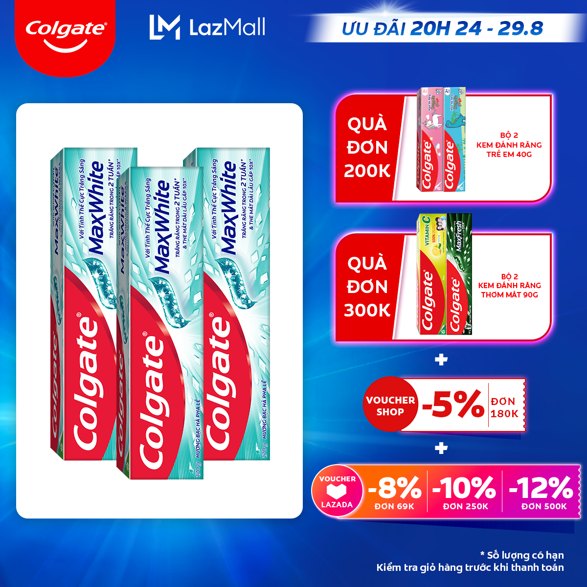 Bộ 3 Kem đánh răng Colgate MaxWhite tinh thể the mát, làm trắng răng trong 2 tuần