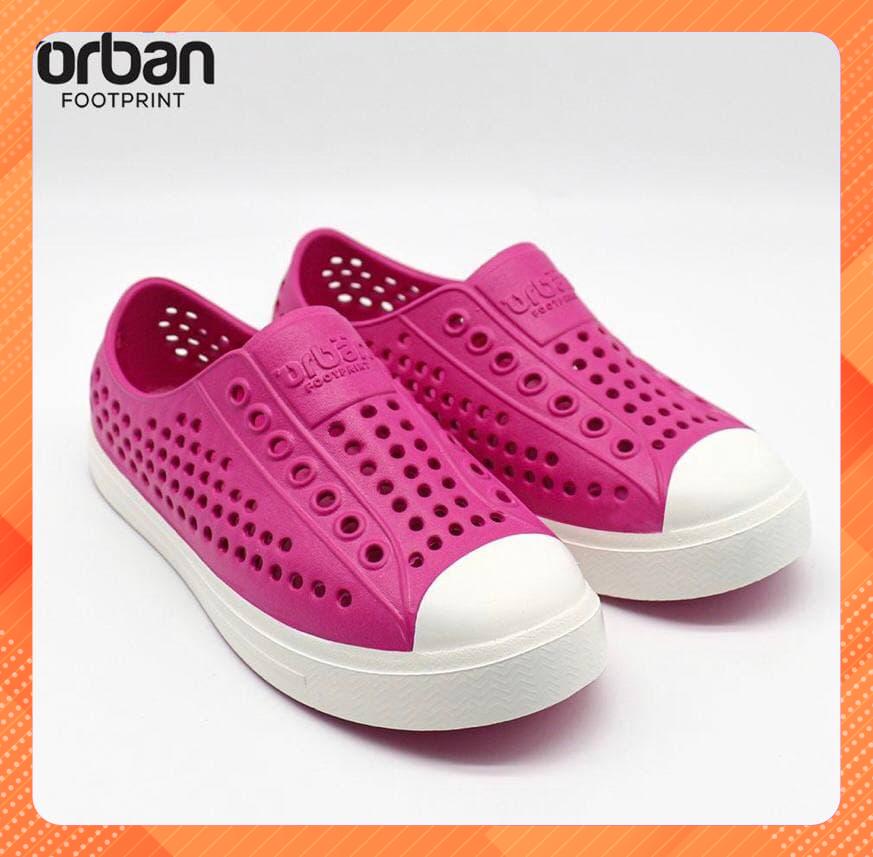 [Tặng Sticker][Trẻ em] Giày nhựa lỗ URBAN đi mưa - Hồng đậm trắng