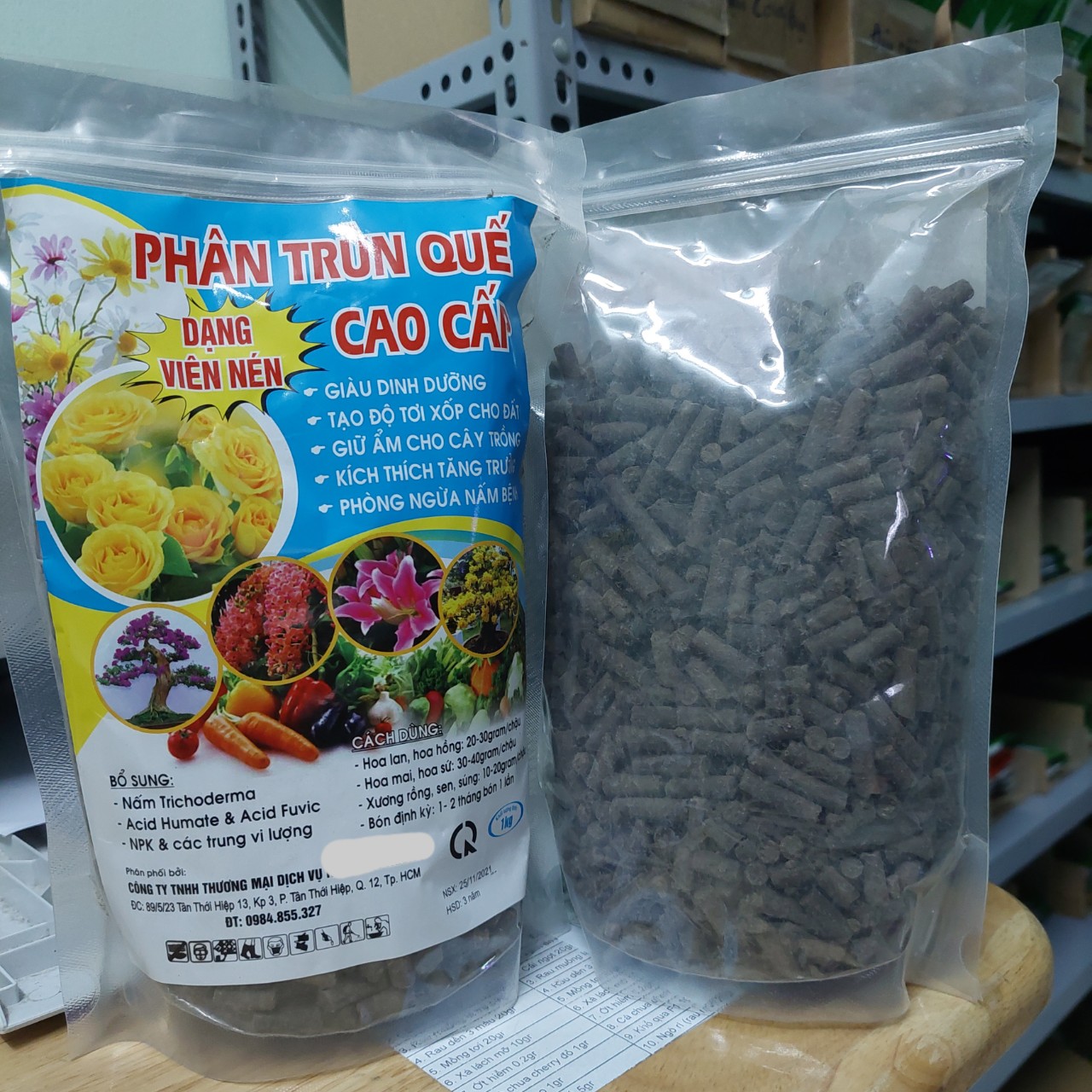 Phân trùn quế dạng viên nén, đóng túi 1kg