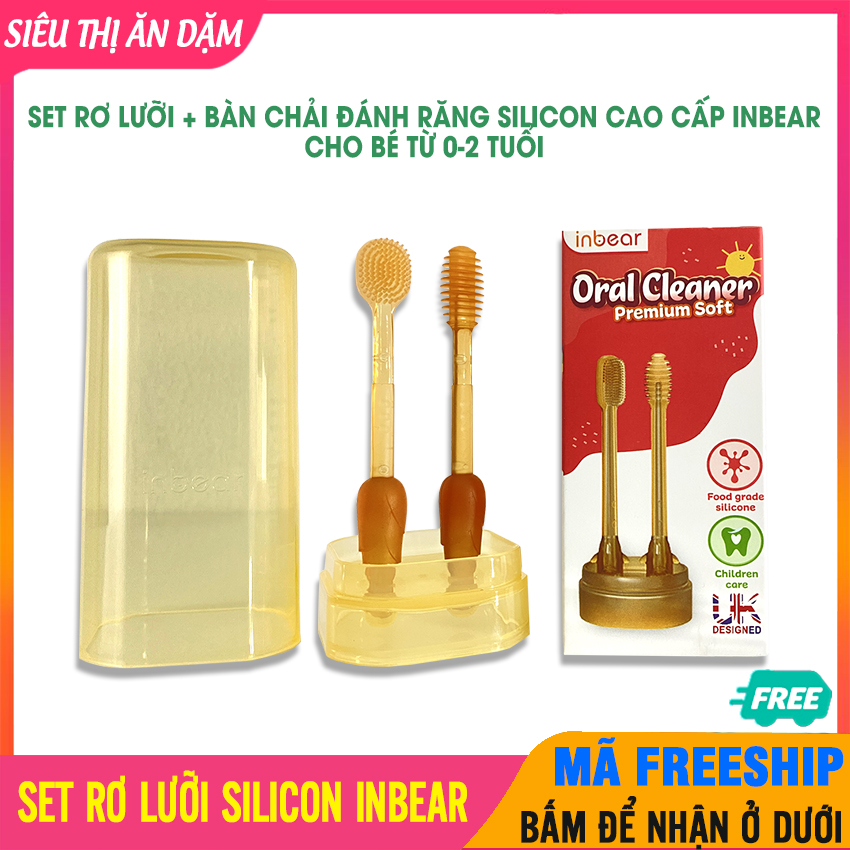 Set rơ lưỡi và bàn chải tập đánh răng silicon cho bé kết hợp matxa nướu an toàn cho bé từ sơ sinh 0 - 18 tháng - sp001102