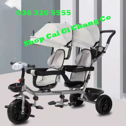 Xe đạp đẩy 3 bánh mái che đôi có đèn, nhạc, tay đẩy nhiều giai đoạn cho bé từ 6 tháng đến 24 tháng tuổi