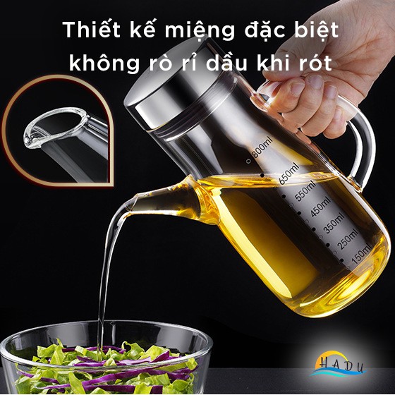 Chai bình lọ đựng dầu ăn thủy tinh có vòi nắp inox 800ml cao cấp ssgp