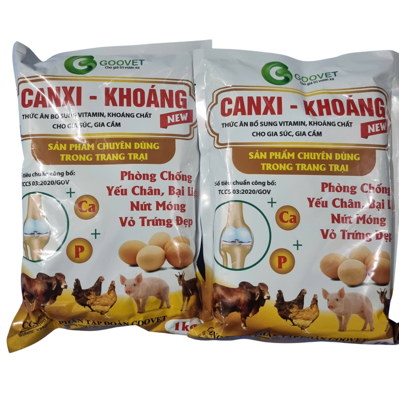 Combo 2 gói Canxi khoáng (1kg - 5 gói nhỏ) - Hỗ trợ tình trạng còi xương, yếu xương, bại liệt, nứt móng, co giật, sốt sữa, do thiếu Ca, P, vitamin.