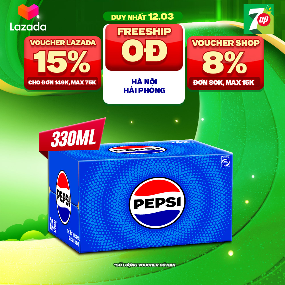 Thùng 24 Chai Nước Ngọt Có Gaz Pepsi (330ml/chai)