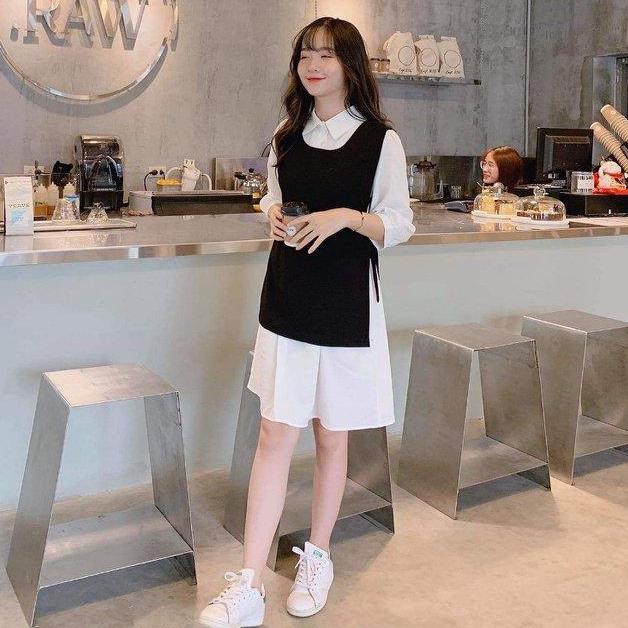 Sét đầm sơ mi và áo len siêu xinh