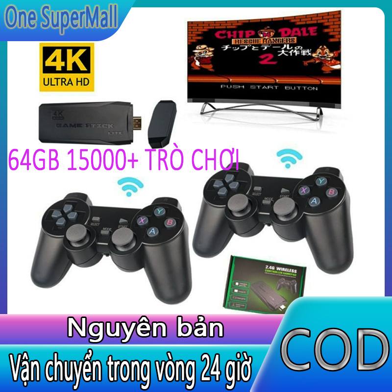 Game Stick 4k HDMI điện tử 4 nút máy chơi game cầm tay không dây，máy tính Tặng kèm thẻ nhớ TF 64Gb 15000+ Trò Chơi