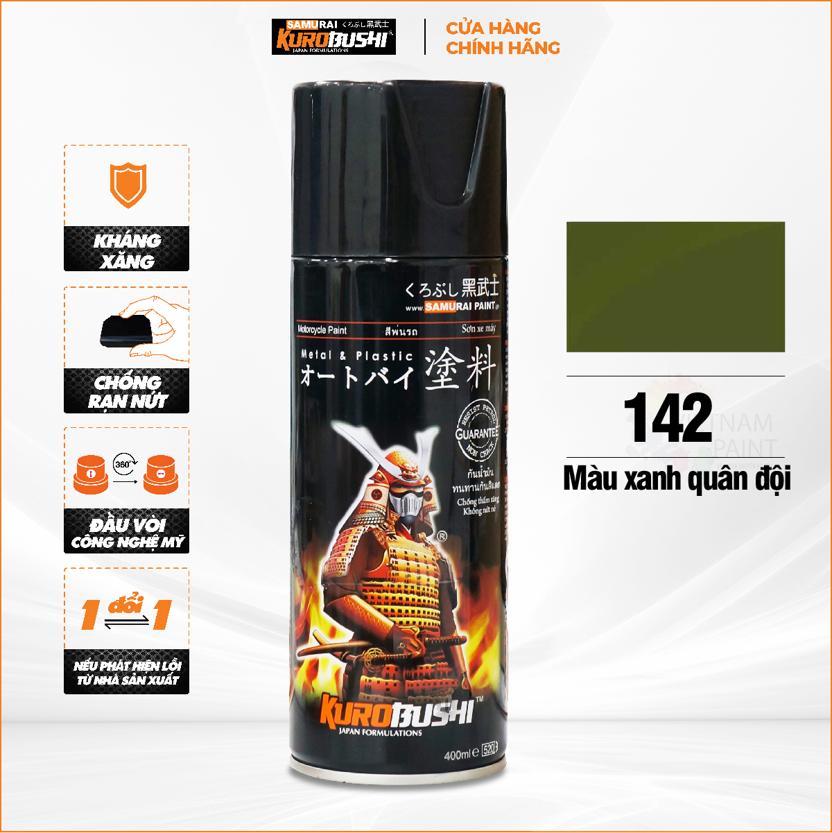 Sơn xịt samurai kurobushi - màu xanh quân đội 142 chuyên dùng cho xe máy