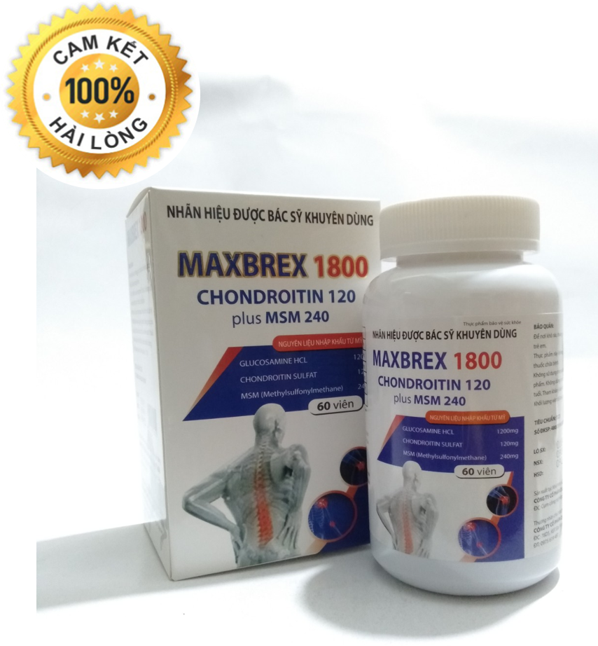 Cải thiện chức năng xương khớp, giảm sưng, viêm, đau nhức xương khớp - MaxBrex 1800 - Hộp 60 viên