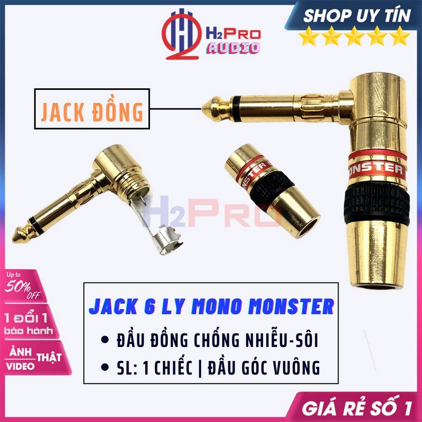 Jack 6 ly mono monster, giắc 6ly đực vuông góc cao cấp bằng đồng, chống sôi, dùng hàn jack micro, guitar,...-h2pro tech