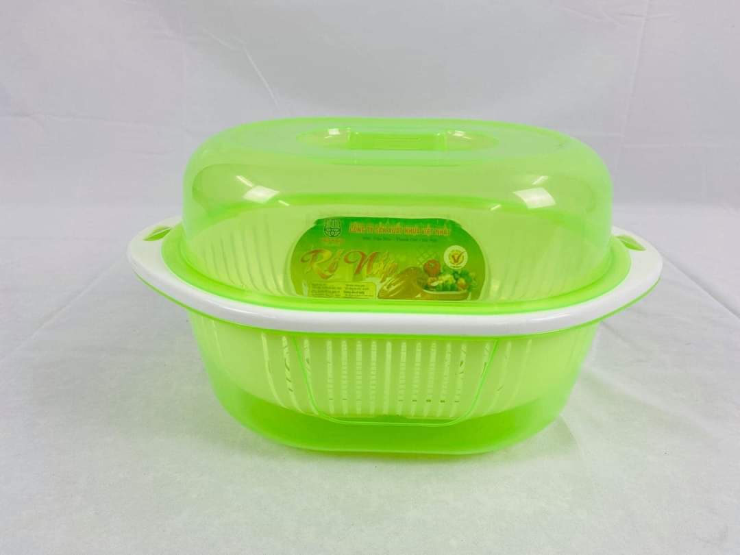Rổ nắp tròn 2 lớp Việt Nhật. To 30 x 30 x 17cm. Trung 27 x 27 x 14cm