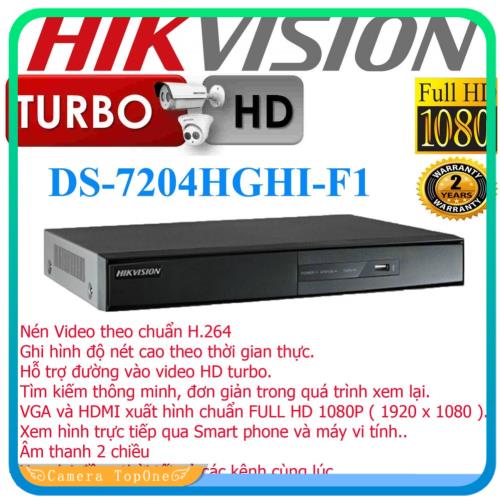 [HCM][Nhập ELMAY21 giảm 10% tối đa 200k đơn từ 99k][NHÀ PHÂN PHỐI BH 2 NĂM FREESHIP 20K]Đầu ghi hình hd-tvi hikvision ds-7204hghi-f1 chuẩn h.264+ ỗ trợ gán thêm 2 camera IP 4MP cho phép tắt bớt các kênh analog để gán thêm camera IP tối đa 18 camera IP 4MP