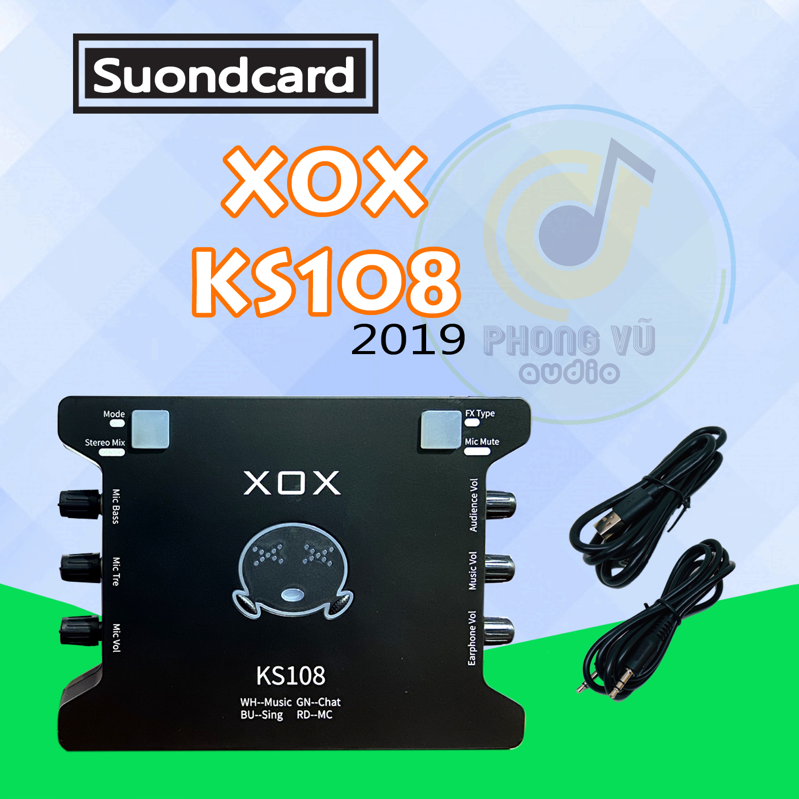 Sound card XOX ks108 (Phiên bản k10 quốc tế 2019 cải tiến ic)  dùng hát livestream, karaoke, thu âm. Phiên bản 2019 đã cải tiến ic âm thanh và vang hay hơn đời k10 trước, không bị lỗi rè âm thanh khi vặn volume lớn