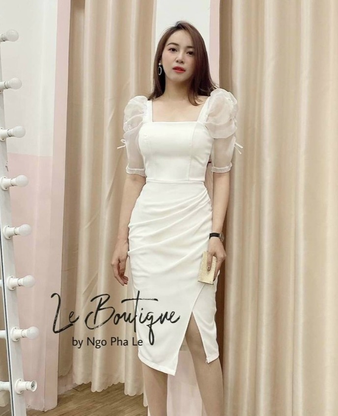 Đầm Ôm Body Xếp Ly Tay Phồng Xẻ Tà Có Mút Ngực Thời Trang Nữ xưởng.may.sg.hcm Màu Sắc Nhã Nhặn Thật Sự Phù Hợp Để Tới Công Sở, Đi Làm Hoặc Đi Chơi,Free Size Dưới 56kg