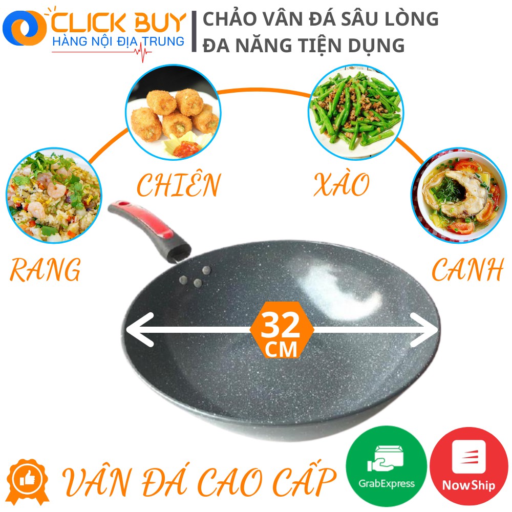 Chảo đá chống dính 32cm chảo vân đá sâu lòng chế biến thức ăn đa năng